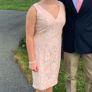 Lulus Pink V neck lace dress